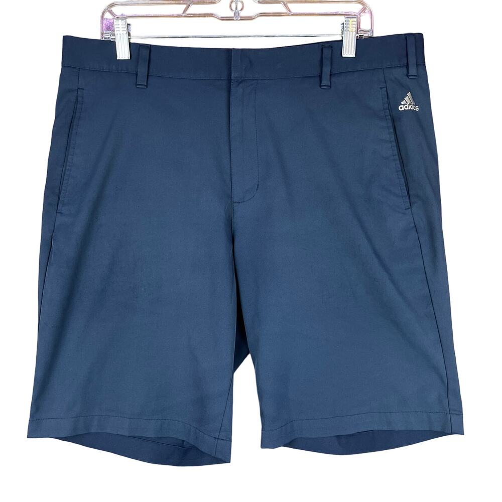 Adidas Mens Shorts Navy Blue Flat Front Polyester Button Zip Athletic Casual 36